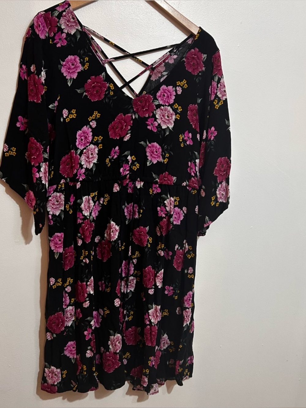 Torrid Black Floral V-Neck Crisscross Dress
